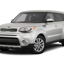 A Kia Soul compact car shown from the front three-quarter angle.