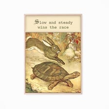 An illustration of a tortoise and hare racing.