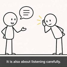 A person expressing an opinion aloud during a discussion.
