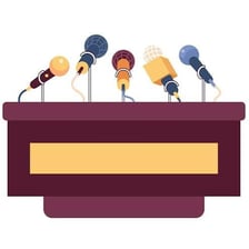 A public-relations professional conducting a media briefing