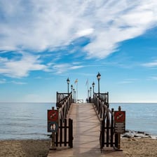 A pier extending from a shoreline over the water