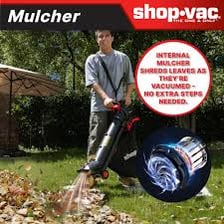 A wet-dry vacuum being used to remove leaves from a yard.