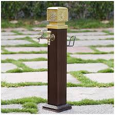 Outdoor spigot with water flowing from its tap