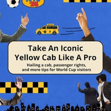 A yellow taxi cab stopped to pick up a passenger.