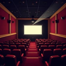 The interior of a cinema with rows of seats facing a screen.