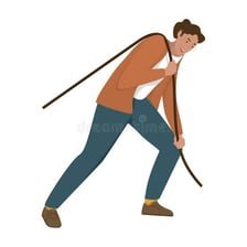 Two people struggling over an object