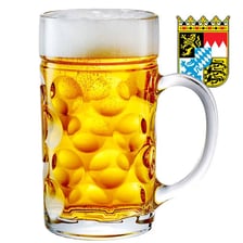 A traditional decorated beer stein at Oktoberfest.