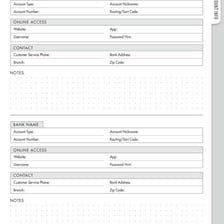 Banking documents displaying customer account information