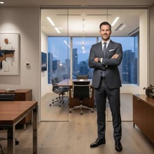 A corporate executive working in an office.