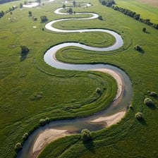 A river bending in an S-shaped curve