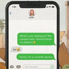 A smartphone displaying a humorous text-message exchange.