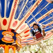 A roller coaster and carousel at an amusement park.