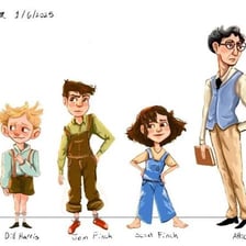 An illustration of Jem and Scout Finch from To Kill a Mockingbird.