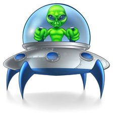 An illustration depicting extraterrestrials associated with a UFO