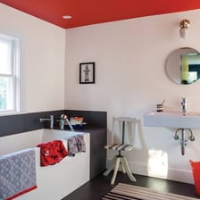 A wall with a sharply defined, clean-edged paint boundary