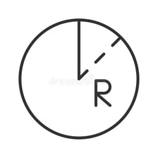 A geometry diagram showing a circle with a marked radius
