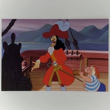 Mr. Smee standing beside Captain Hook in a Peter Pan illustration