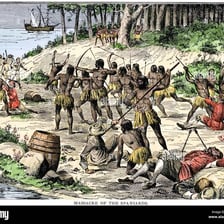 Historical illustration of Columbus’s La Navidad settlement in Hispaniola