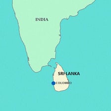 Map of Sri Lanka south of India in the Indian Ocean