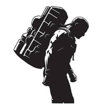 A person carrying a heavy load in a backpack