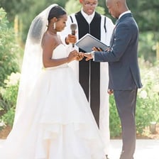 A groom speaking during a wedding ceremony