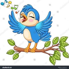 A songbird perched on a branch with its beak open.