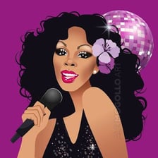 An illustration combining Donna Summer disco imagery with a summer camp.
