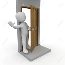 A person waving goodbye while leaving.