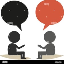 An illustration of one person acknowledging another speaker