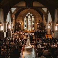 A decorated altar prepared for a wedding ceremony.