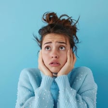 A person displaying a worried, uncomfortable expression