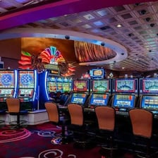 Rows of slot machines in a Las Vegas casino