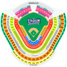 Rows of stadium seats arranged in multiple levels.