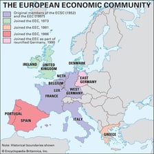 A historical map showing the founding member countries of the European Economic Community.