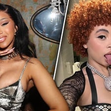 Rappers Ice Spice and Cardi B performing or appearing at a music event