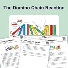 A chain reaction in which one event necessarily leads to another.