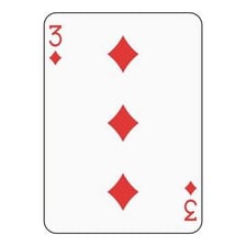 A three of diamonds playing card beside a baseball diamond.
