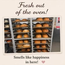 Freshly baked bread in a bakery oven.