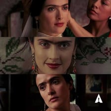 Salma Hayek portraying Frida Kahlo in the film Frida.