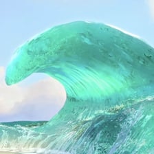 Moana standing in an ocean setting from the Disney film