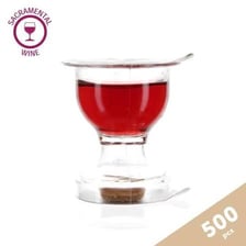 A ceremonial chalice containing red wine