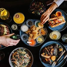 An assortment of casual prepared foods on a table