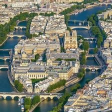 The Île de la Cité in Paris with Notre-Dame Cathedral.