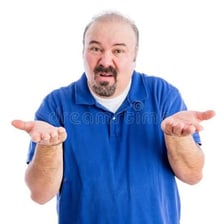 A person shrugging with an indifferent expression