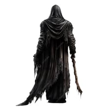 A dark, hooded Grim Reaper silhouette viewed from behind