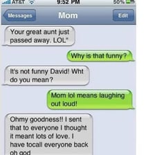 A phone displaying a text conversation with “LOL.”