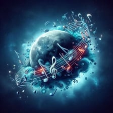 A playful illustration of music traveling toward the planet Mars.