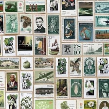 A collection of vintage postage stamps.