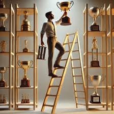 A boastful person displaying a trophy or personal achievement.