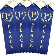A first-place award ribbon symbolizing top quality.